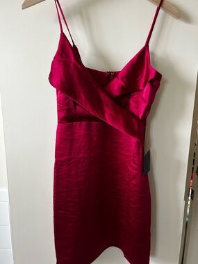 Lulu's Fuchsia Satin Mini Dress with Spaghetti Straps